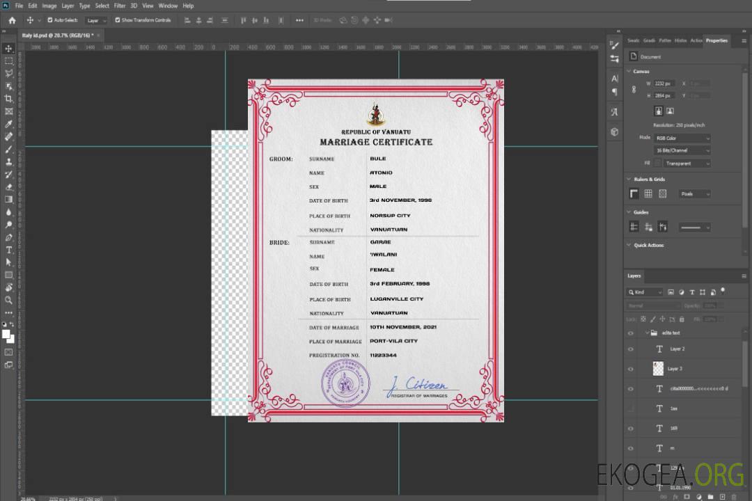 Certificat de mariage de Vanuatu PSD template Certificat de mariage de Vanuatu PSD template